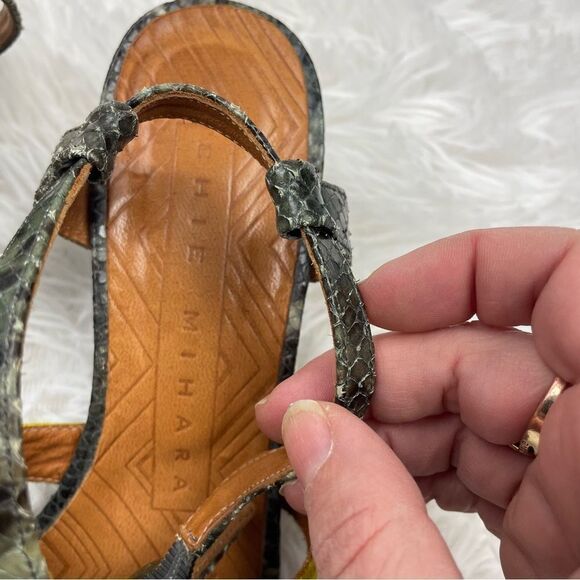 Chie Mihara Finde Suede & Leather Colorblock Wedge Sandals - Picture 4 of 9